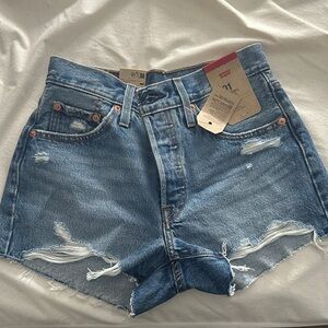 Levi's Medium Indigo 501 Original ripped denim Shorts